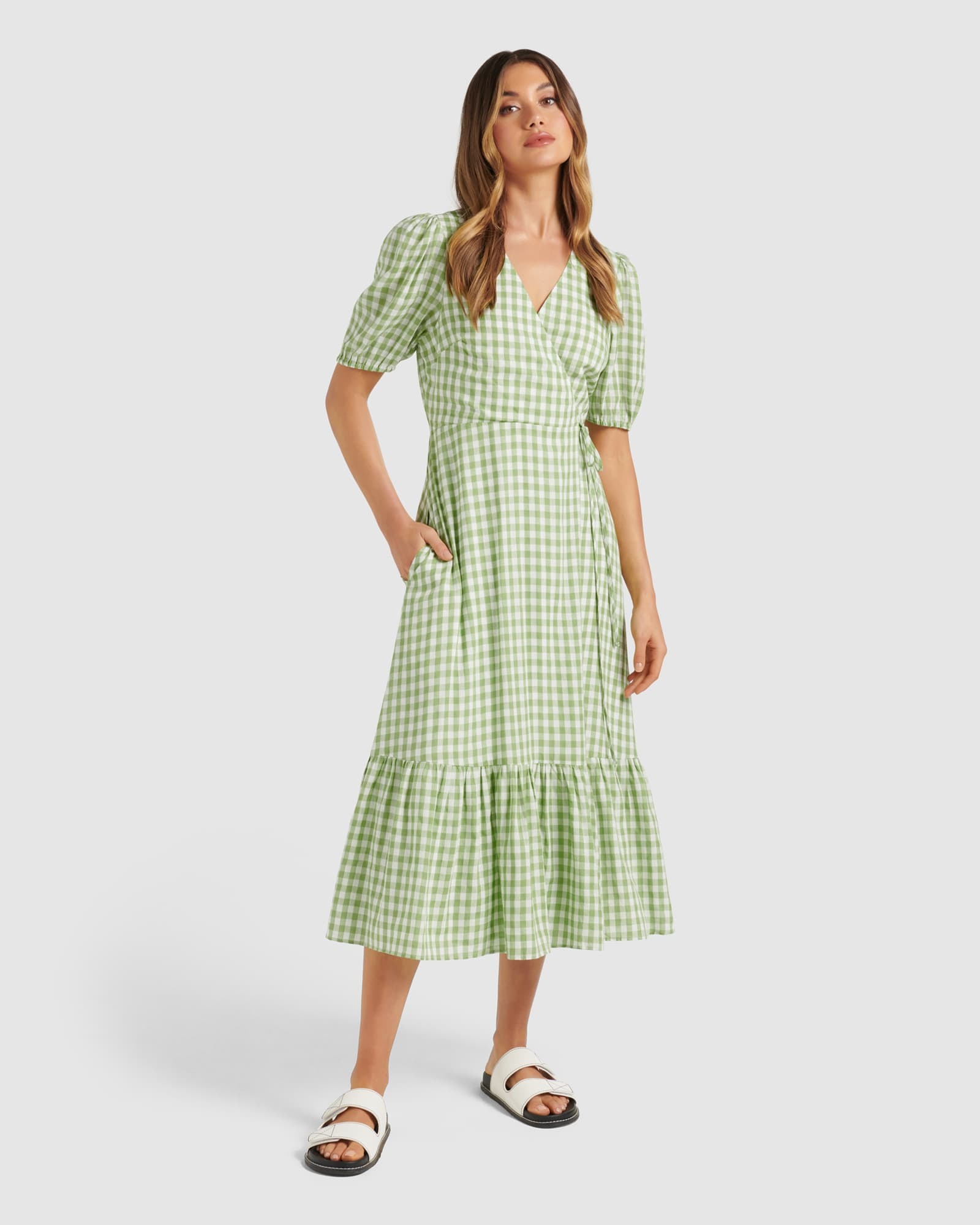Forever New Samara Wrap Check Midi Dress - AirRobe