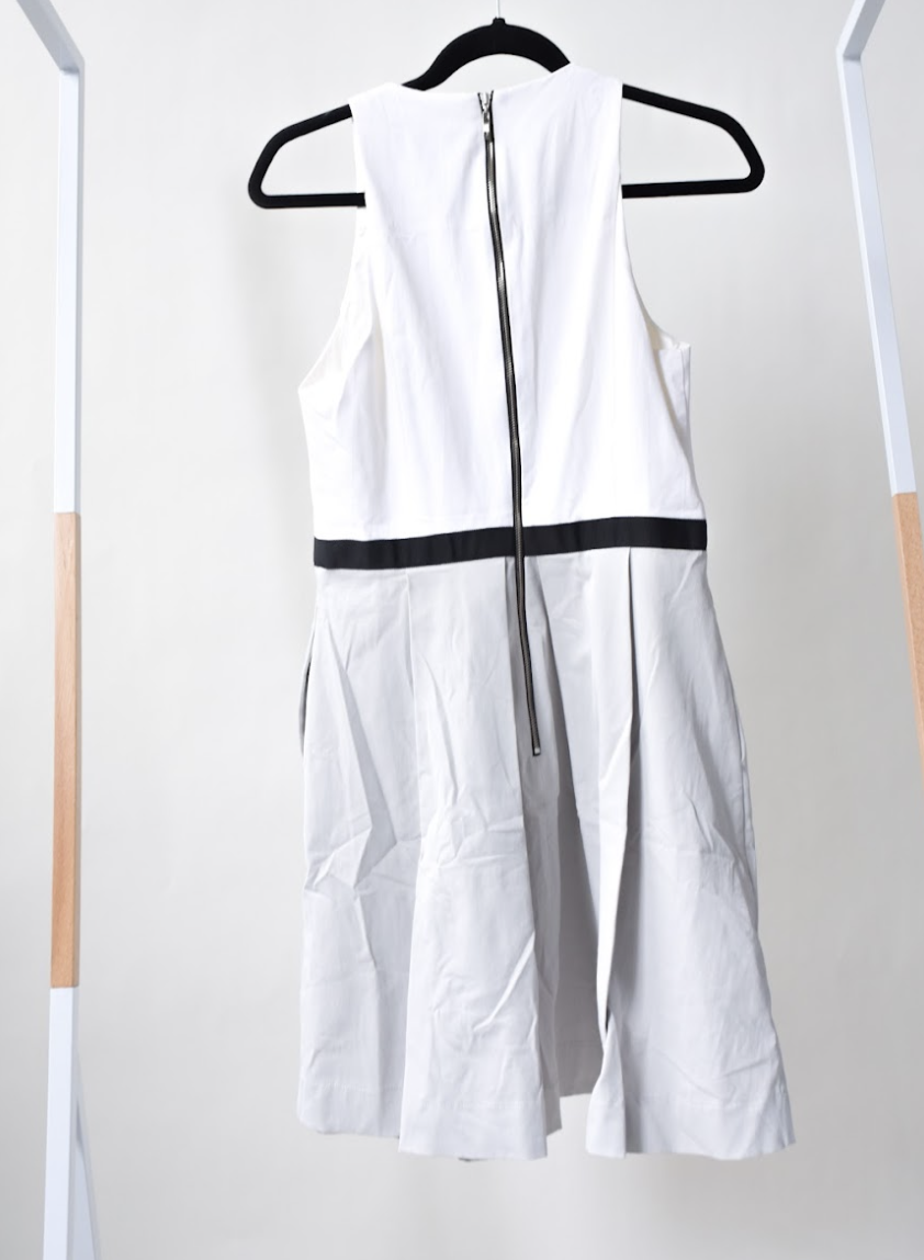 White Pleated Mini Dress With Black Detail Size 10