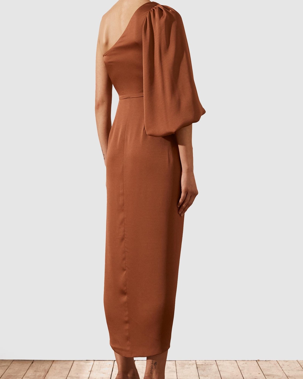 open lace back dress LA LUNE GATHERED ONE SHOULDER MAXI DRESS | GOLD | DRESSES