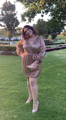 Forever New Sequin Mini Dress Rose Gold Size 14 - AirRobe Forever New Sequin Mini Dress Rose Gold Size 14 - AirRobe