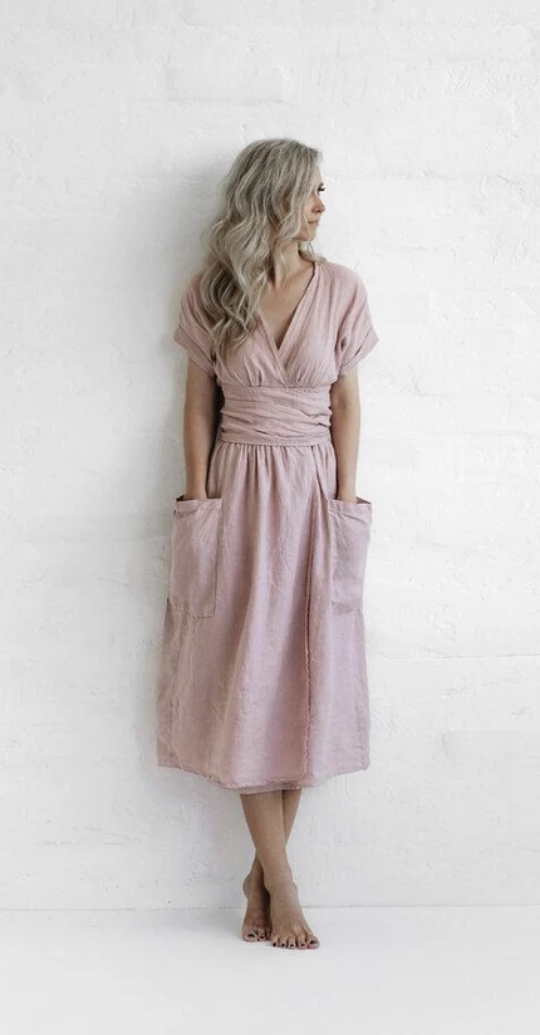 Seaside Tones 100% Linen dress Pink Size 10-12 - AirRobe