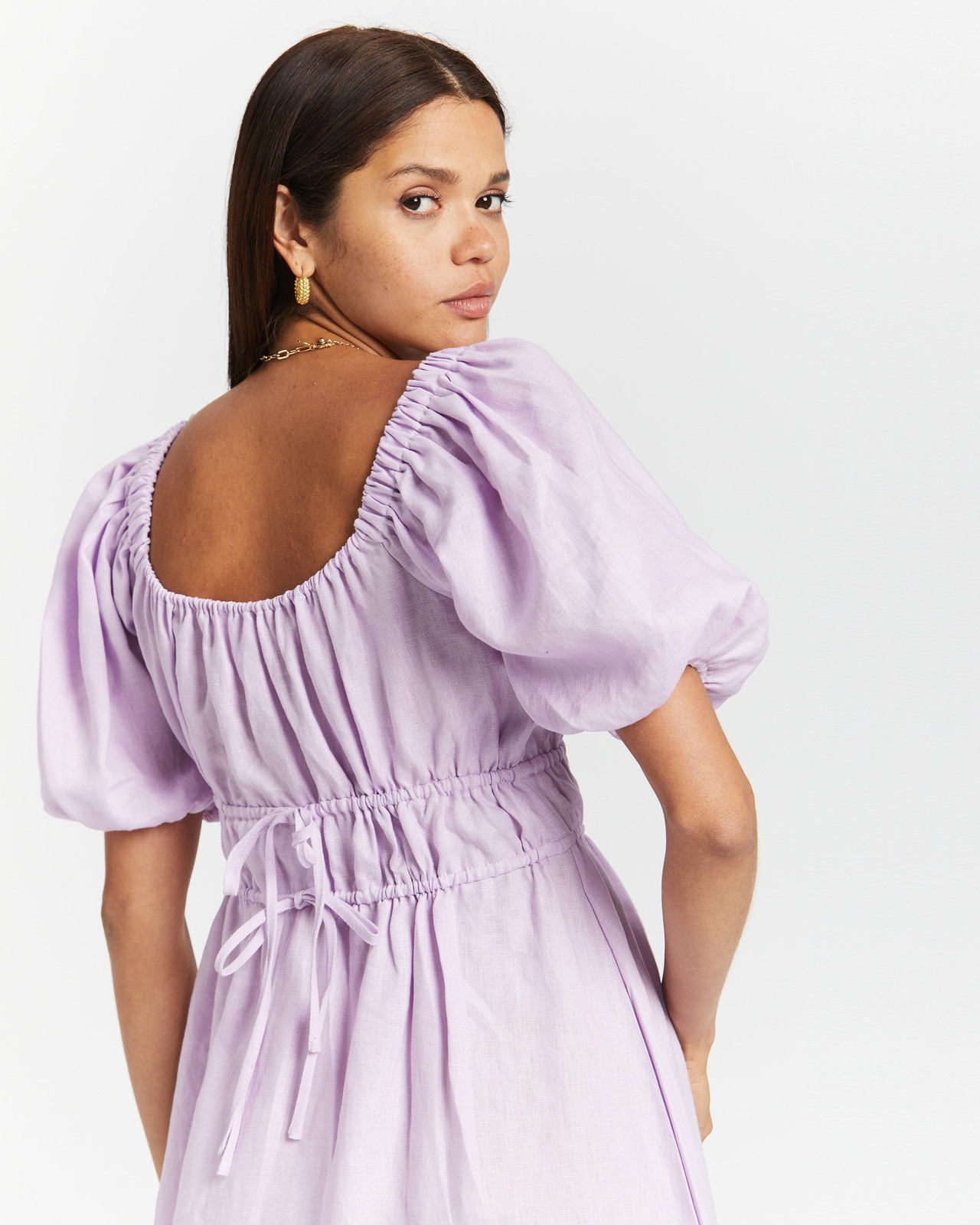 knee length dresses for ladies Casual A Line Purple Linen Midi Dress for Women C2252 Purple / Xs