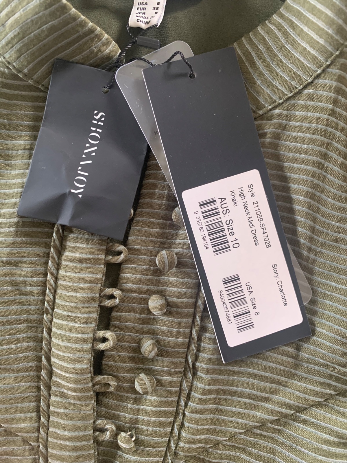 Shona Joy Charlotte High Neck Midi Dress - Khaki Size 10 BNWT