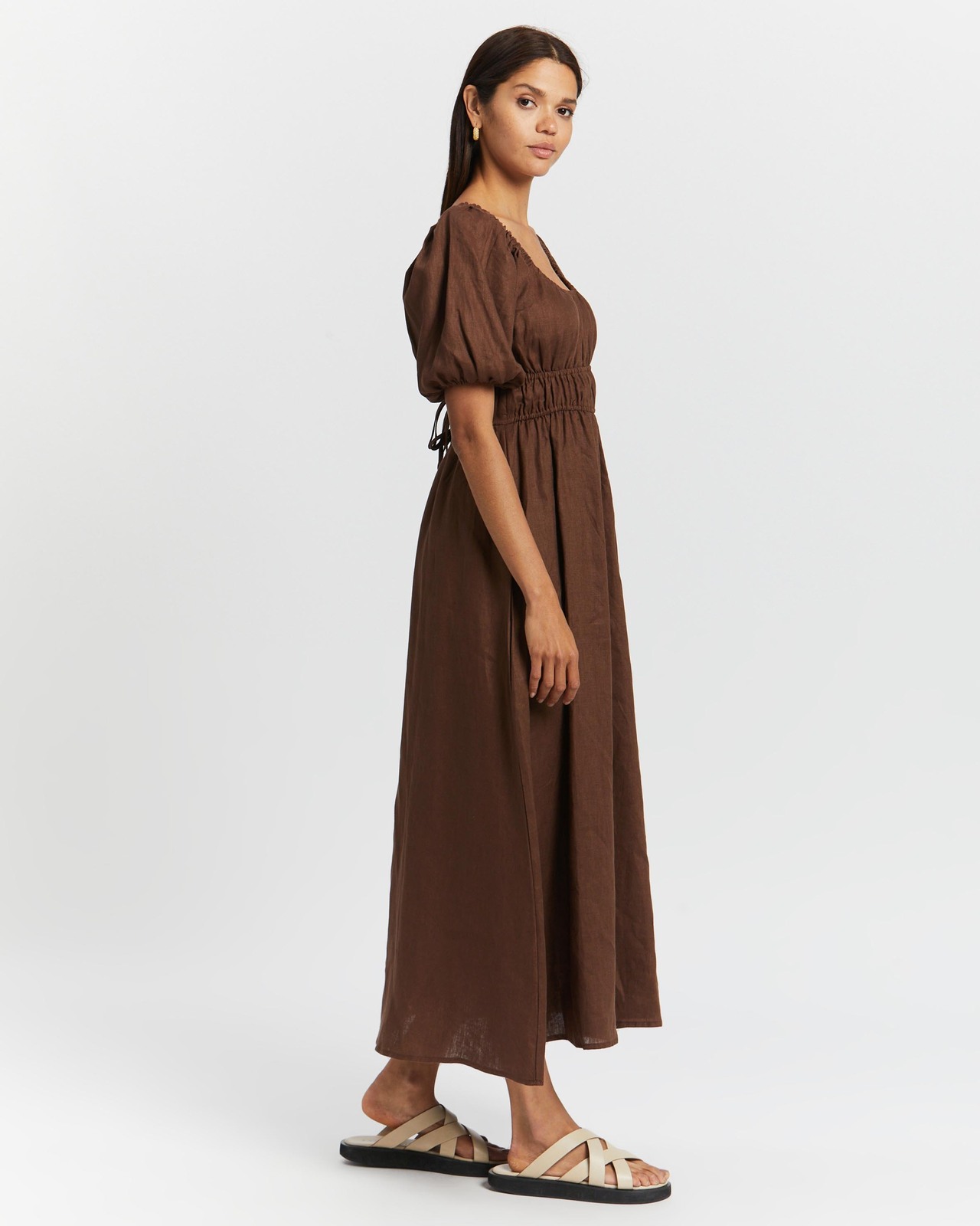 Tie Detail Linen Midi Dress
