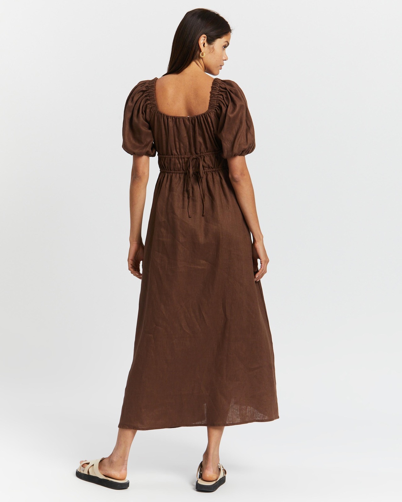 Tie Detail Linen Midi Dress