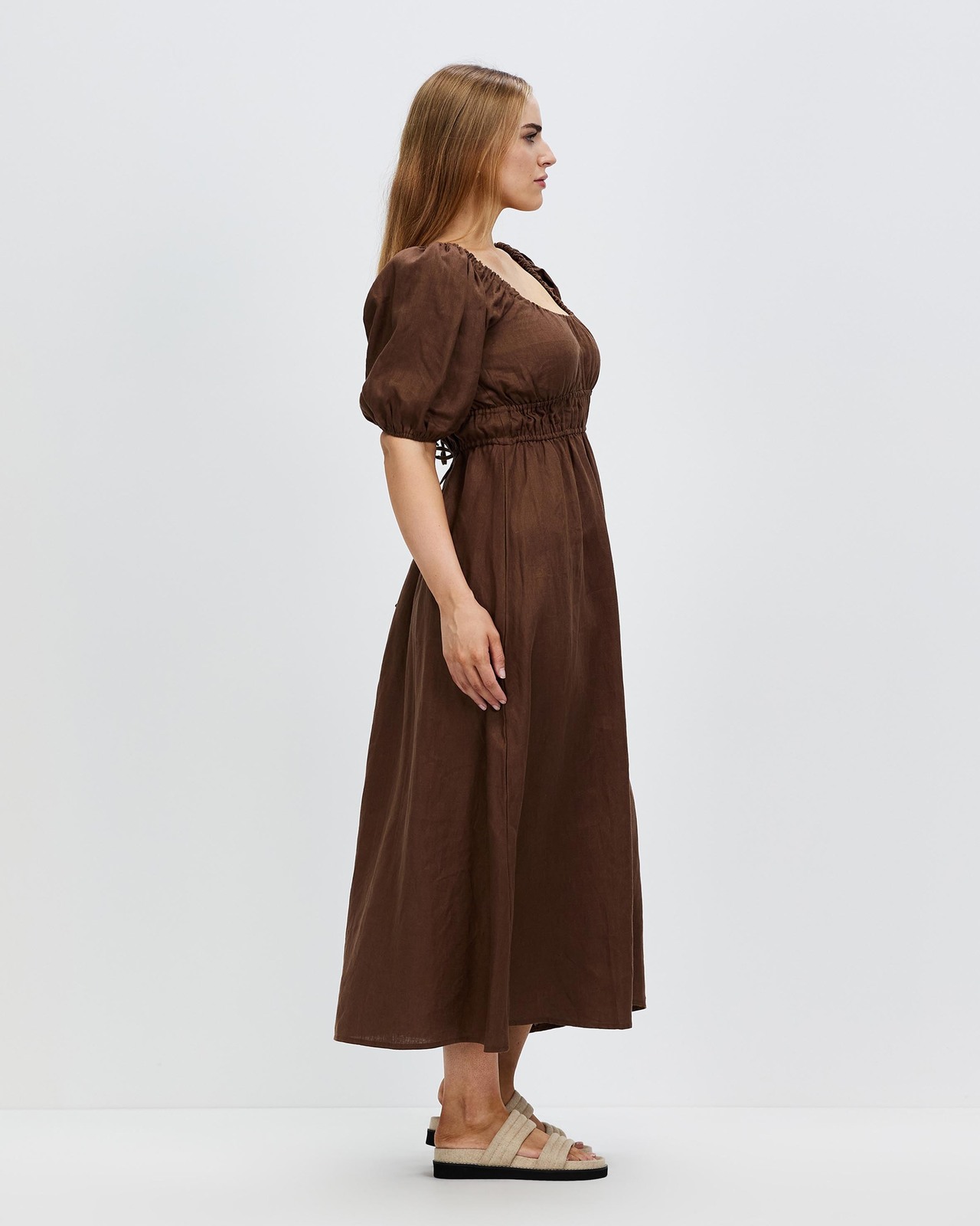 Tie Detail Linen Midi Dress