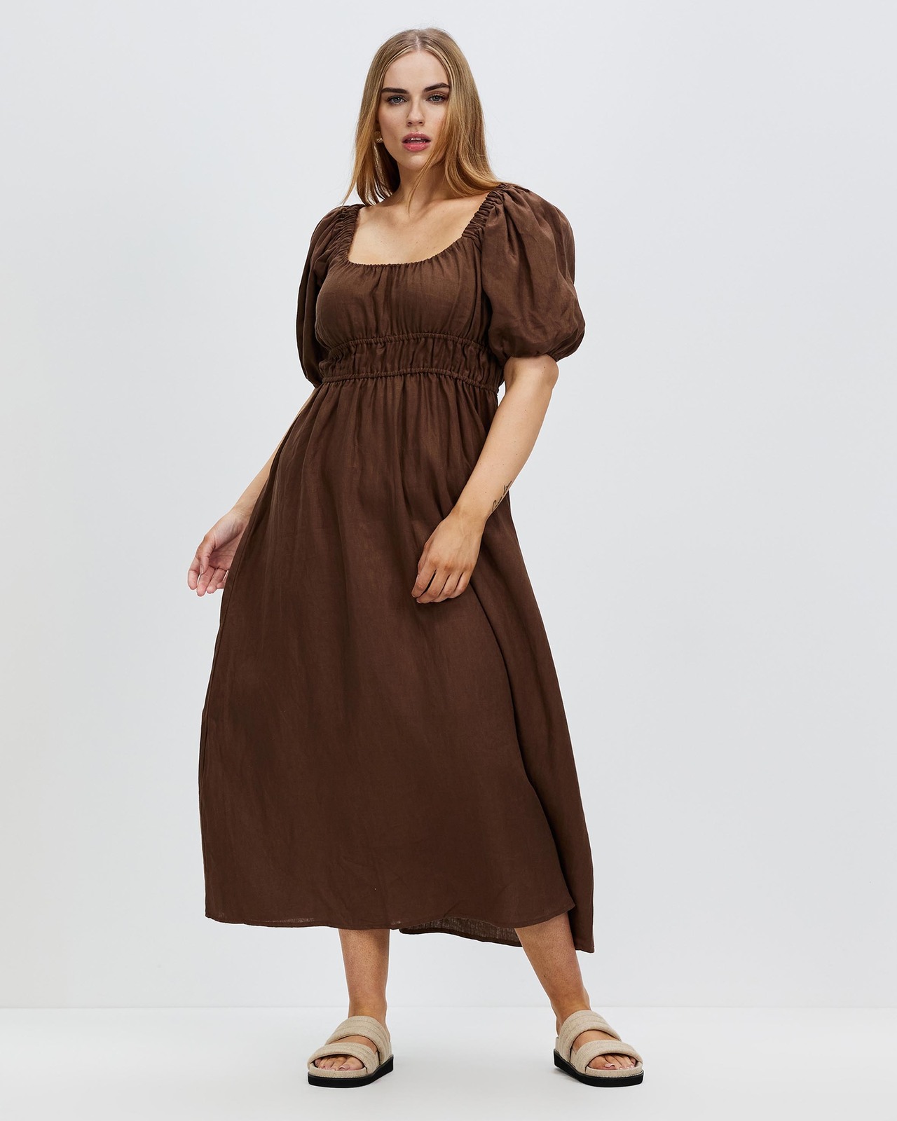 Tie Detail Linen Midi Dress