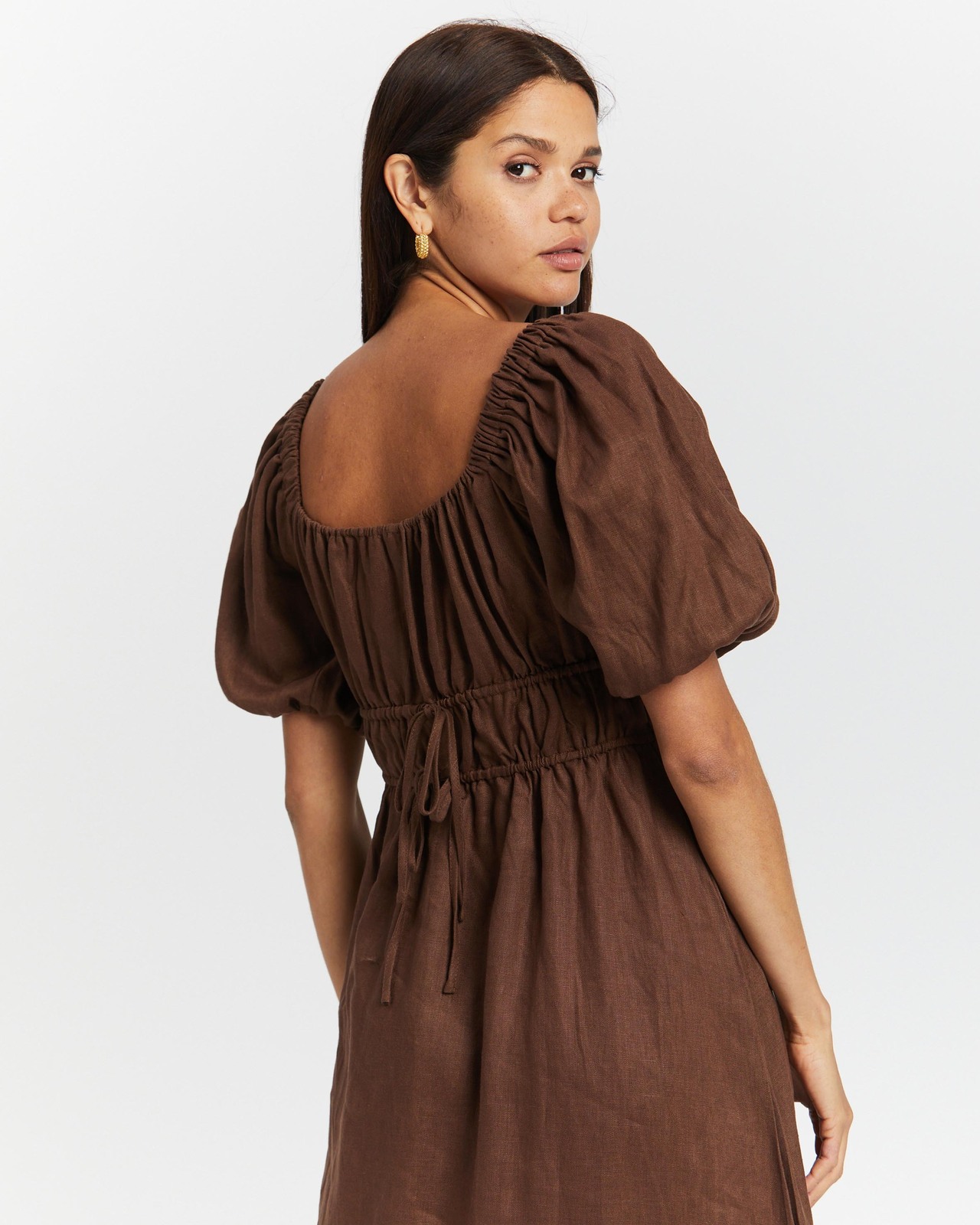 Tie Detail Linen Midi Dress