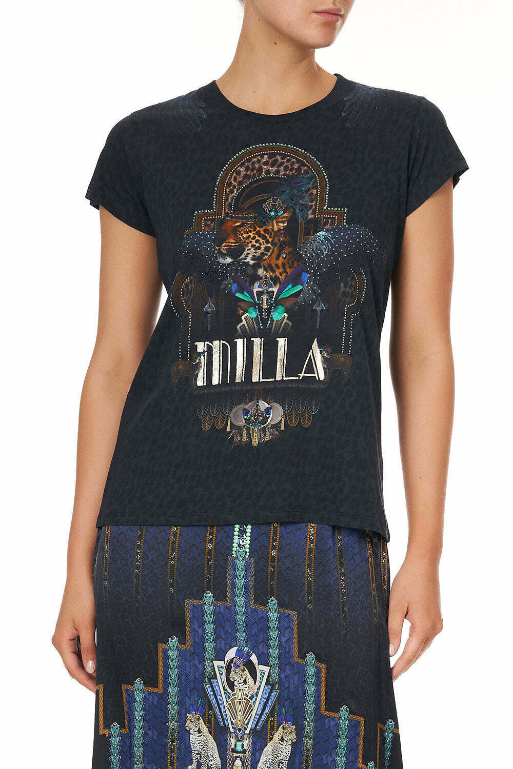 SLIM FIT ROUND NECK T-SHIRT DRIPPING IN DECO Size 8 BNWT