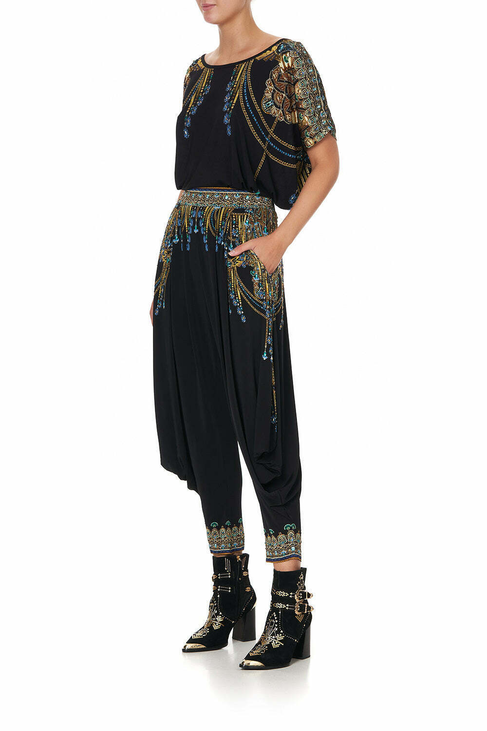 JERSEY DRAPE PANT WITH POCKET DRIPPING IN DECO Size Small BNWT