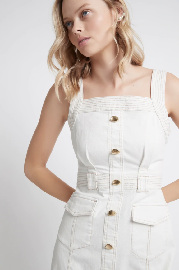 white christmas dresses Ivy Denim Midi Dress | Ivory main image 0