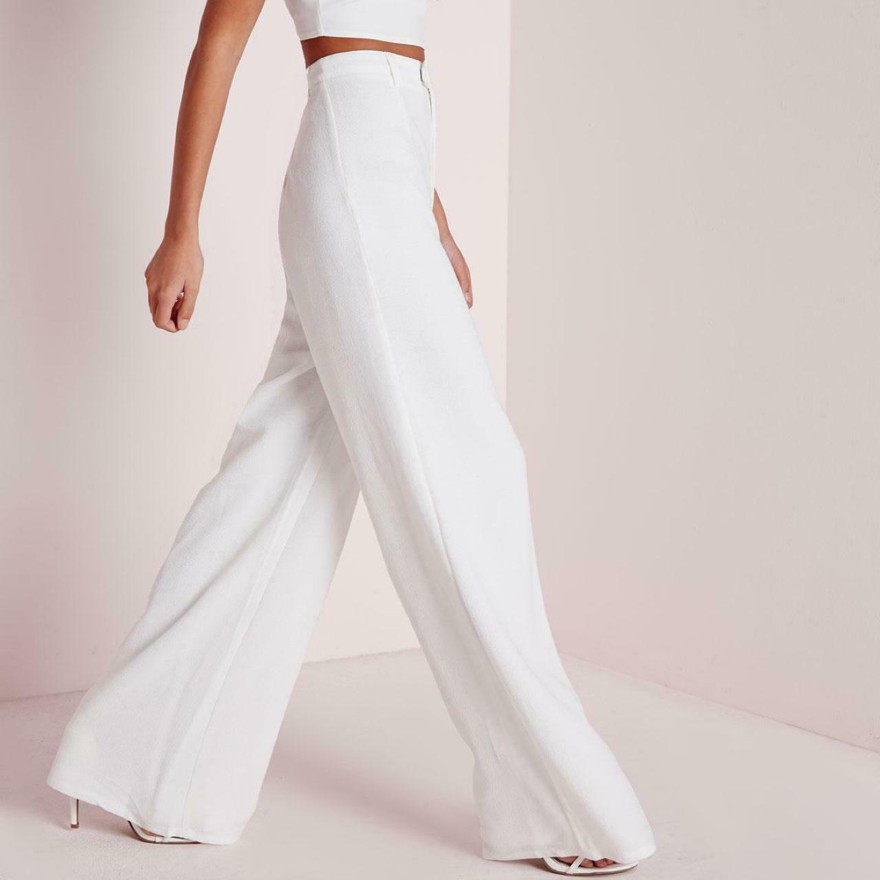 Crepe White Flowy Trousers Ivory Wide-leg Virgin Wool Crepe Trousers