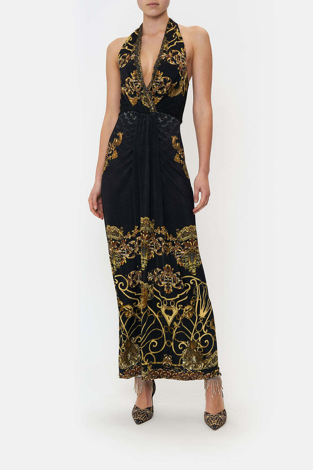Camilla LONG JERSEY HALTER DRESS SHADOWS OF ARMADA Size 6 - AirRobe