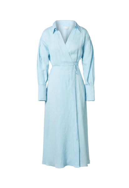 Italian Linen Wrap Shirt Dress Blue 