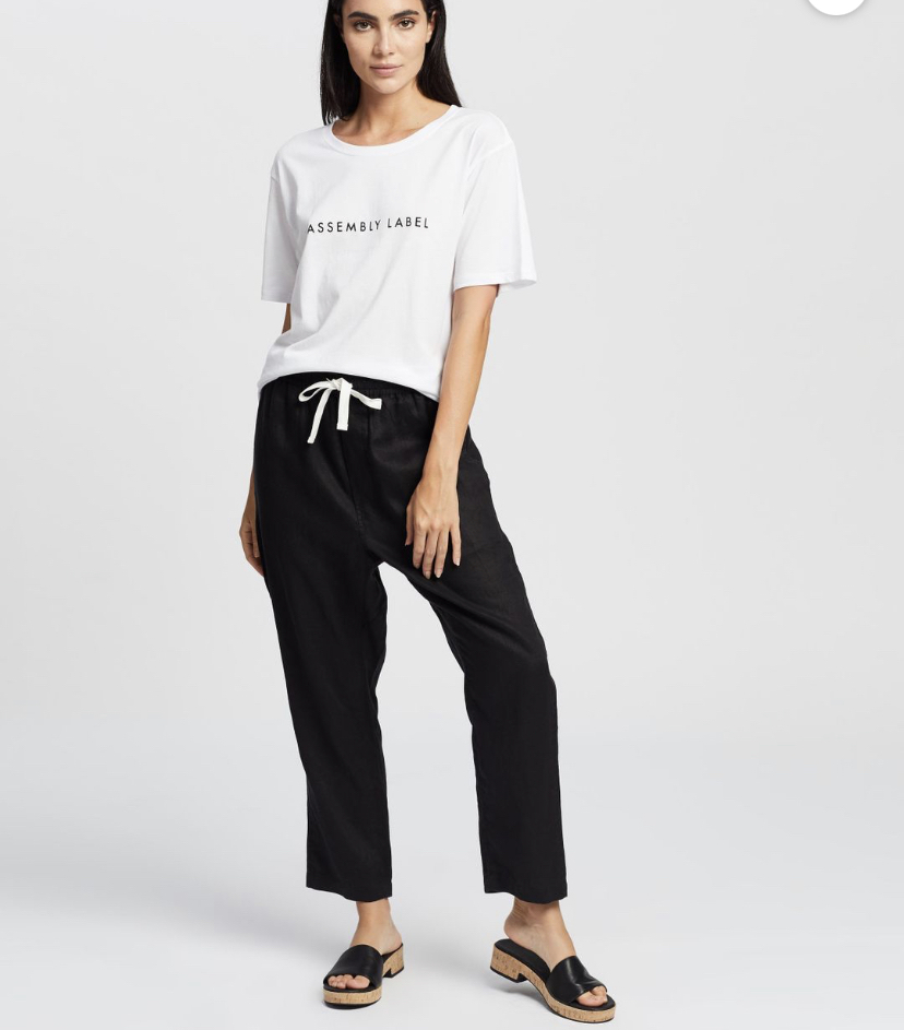 Assembly label linen pants clearance