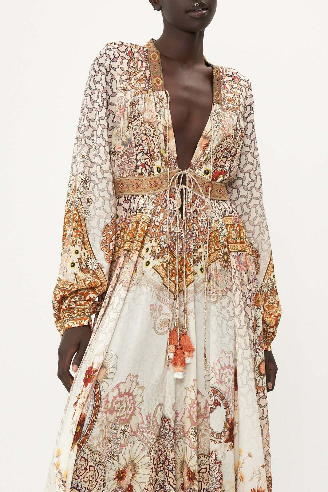 PEASANT DRESS WITH TIE FRONT HEART OF A HIPPIE