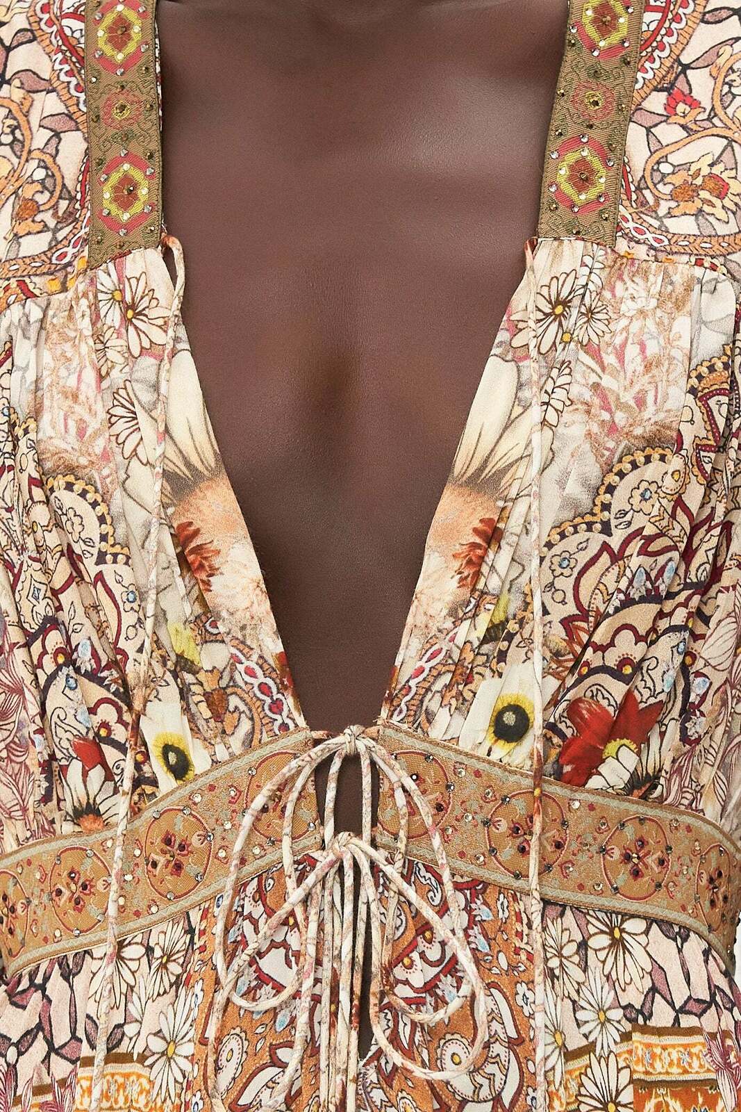 PEASANT DRESS WITH TIE FRONT HEART OF A HIPPIE