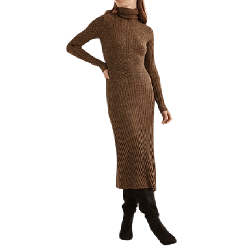 Country Road Long Sleeve Asymmetric Knit Dress in Chestnut - Size XXS BNWT