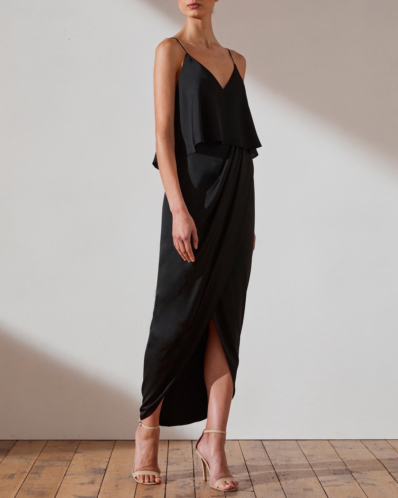 Luxe Draped Cocktail Frill Dress - THE