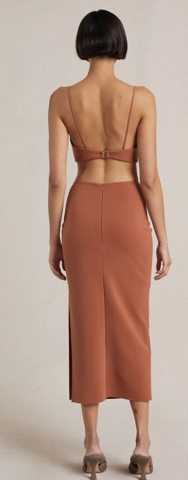 Alba Cut Out Midi Dress in Terracotta Size 8