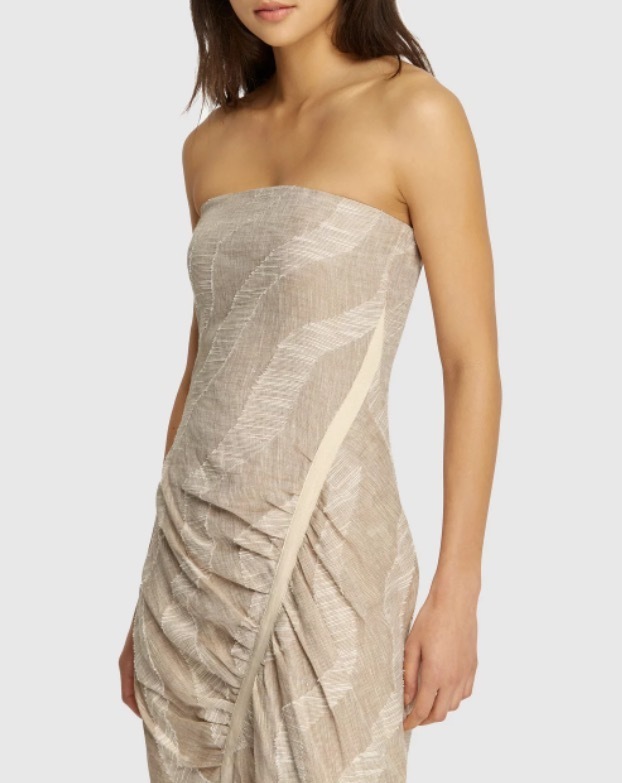 Nadine Gathered Linen Print Dress Size 10