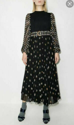 knee length dresses for ladies Zimmermann Sunray Pleated Midi Dress Black Floral Puff Sleeve – Naked Pear main image 0