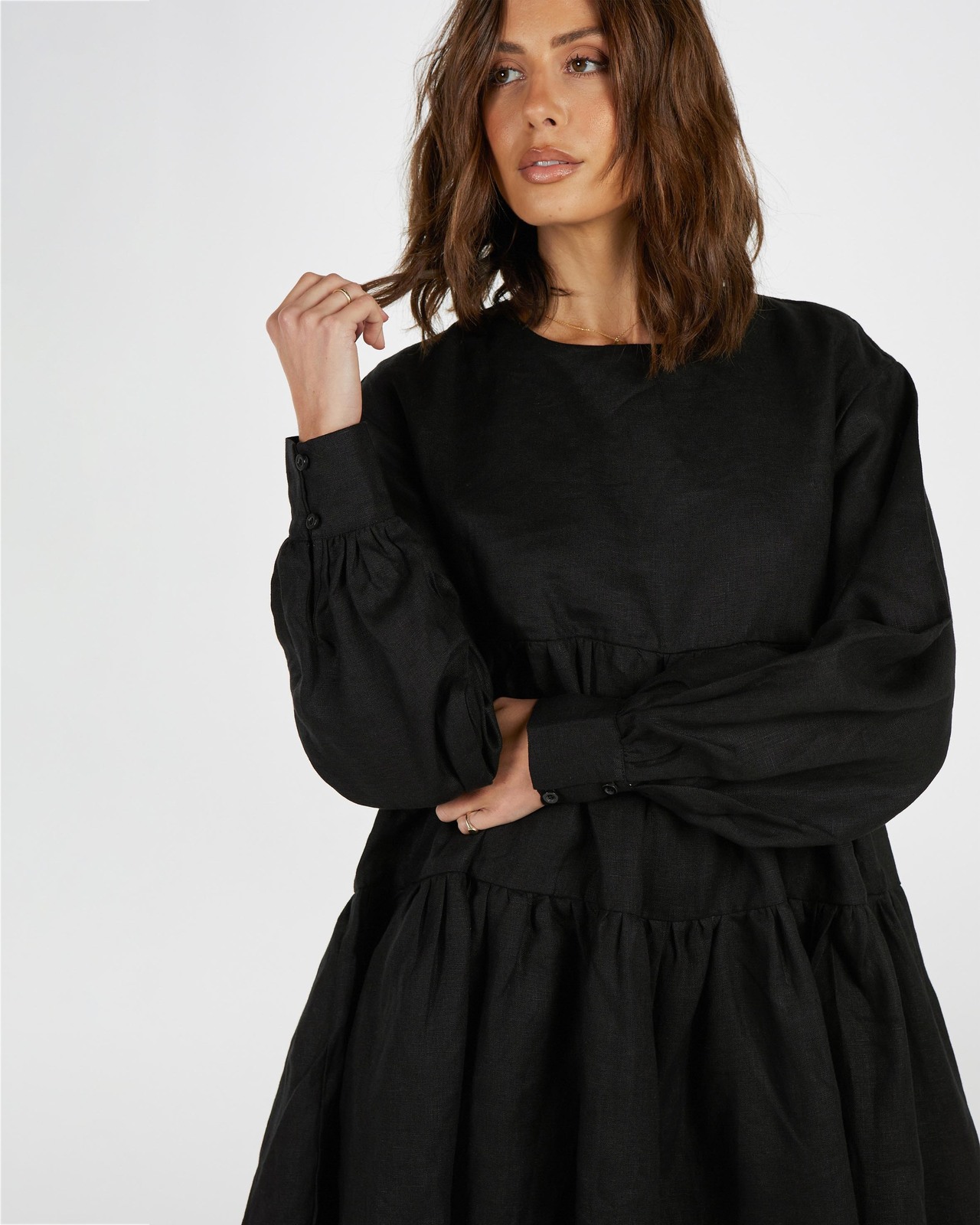 AERE Tiered Linen Mini Dress - AirRobe AERE Tiered Linen Mini Dress - AirRobe