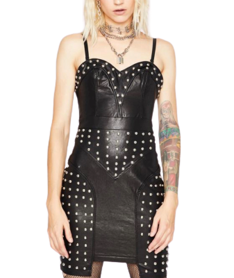 Dolls Kill Faux Leather Black Studded Dress Size M - AirRobe