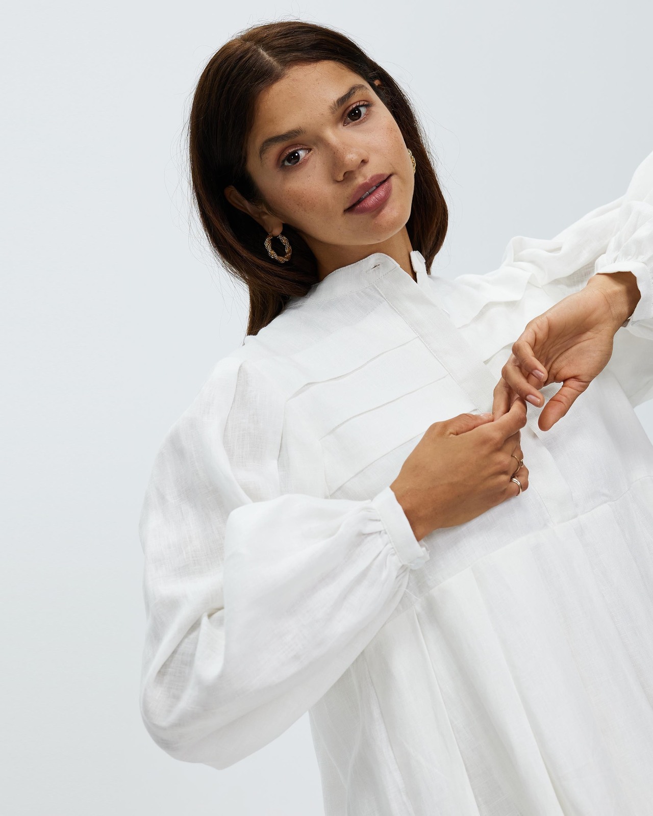 AERE Pleat Detail Linen Smock Dress - AirRobe