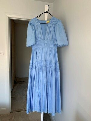 Aje. Fallingwater Gathered Midi Dress in Powder Blue Size 10 - AirRobe