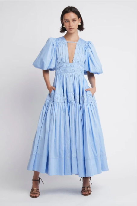 Fallingwater Gathered Midi Dress in Powder Blue Size 10