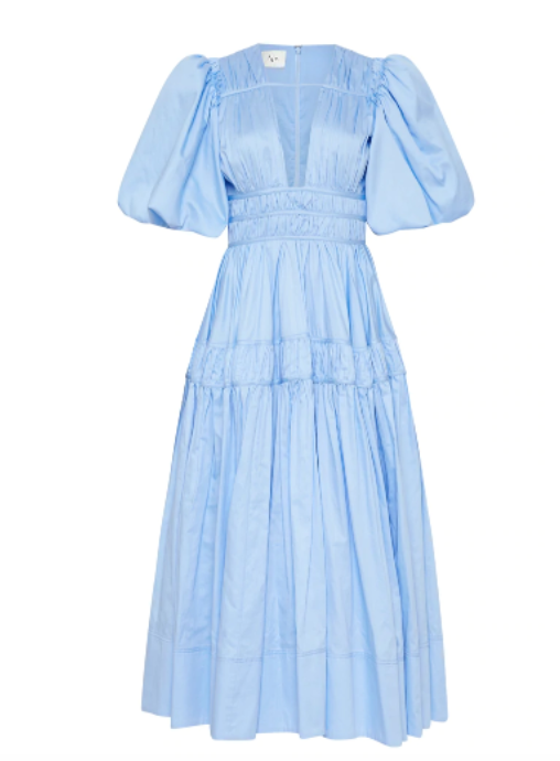 Fallingwater Gathered Midi Dress in Powder Blue Size 10