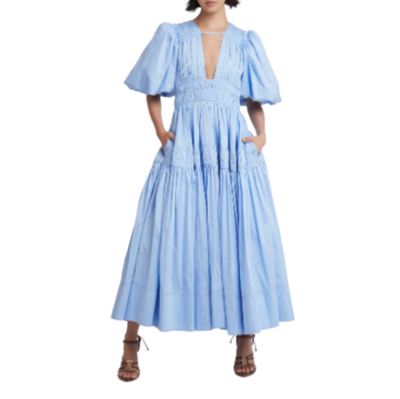 Aje. Fallingwater Gathered Midi Dress in Powder Blue Size 10 - AirRobe