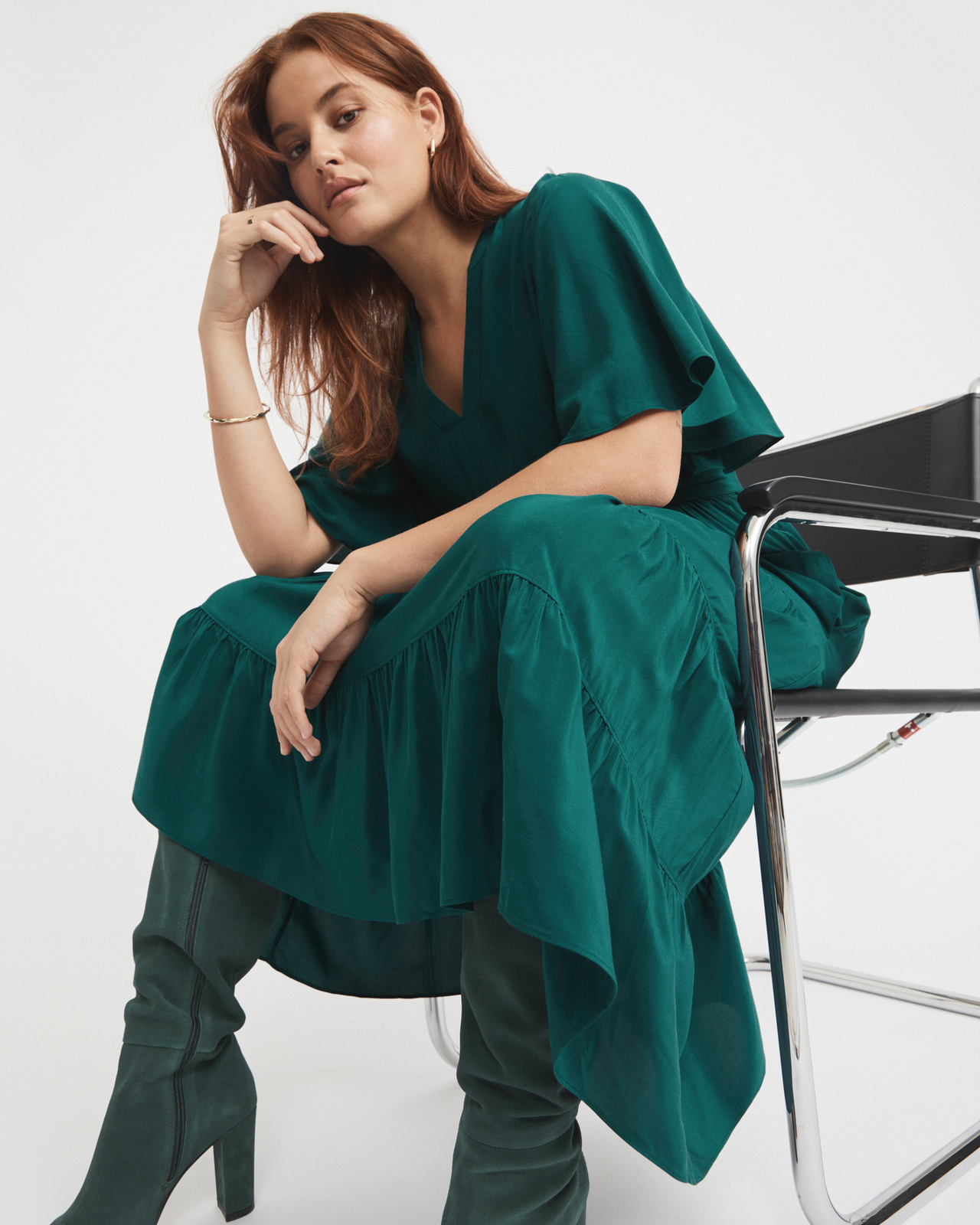 Viscose Flutter Sleeve Dress