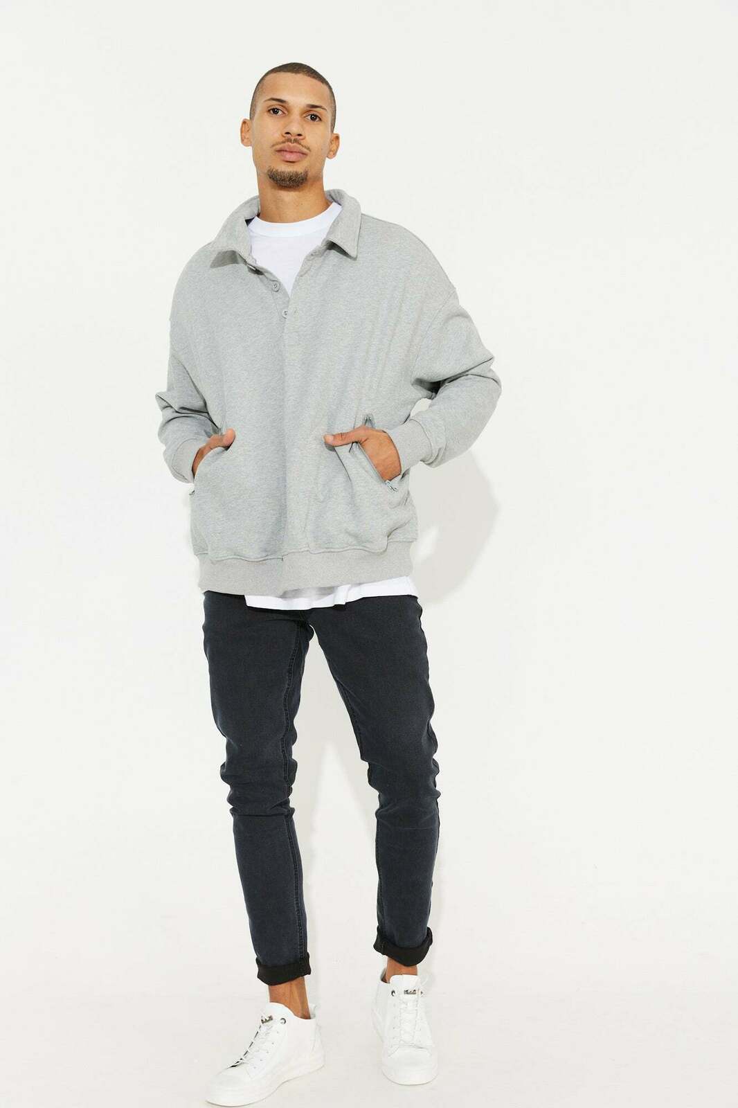 Button Down Sweater Grey - Size M BNWT