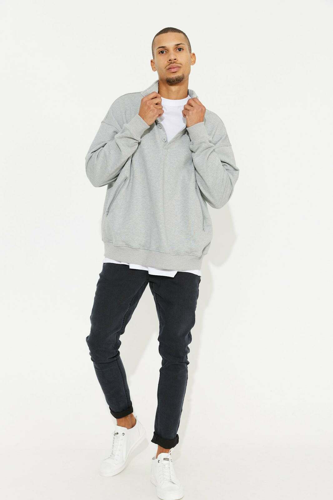 Button Down Sweater Grey - Size M BNWT