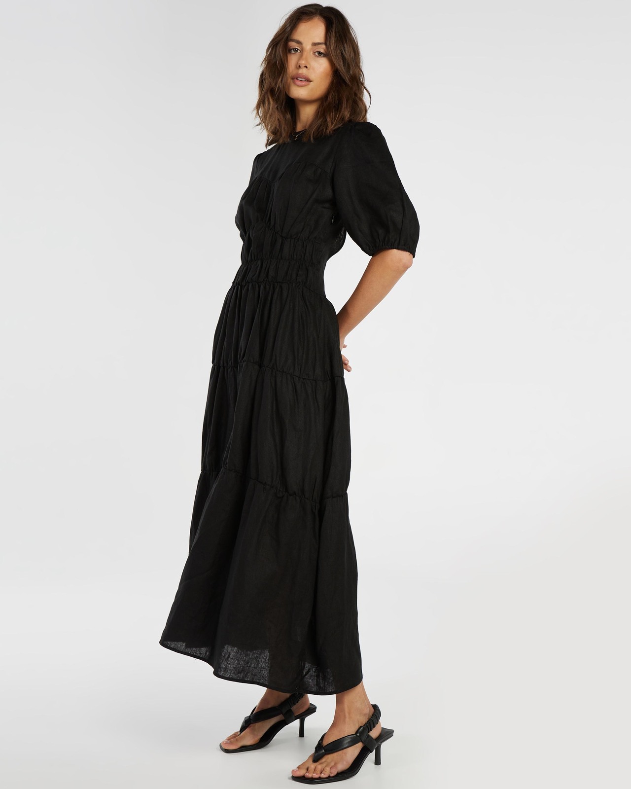 Tiered Linen Midi Dress Size 6 BNWT
