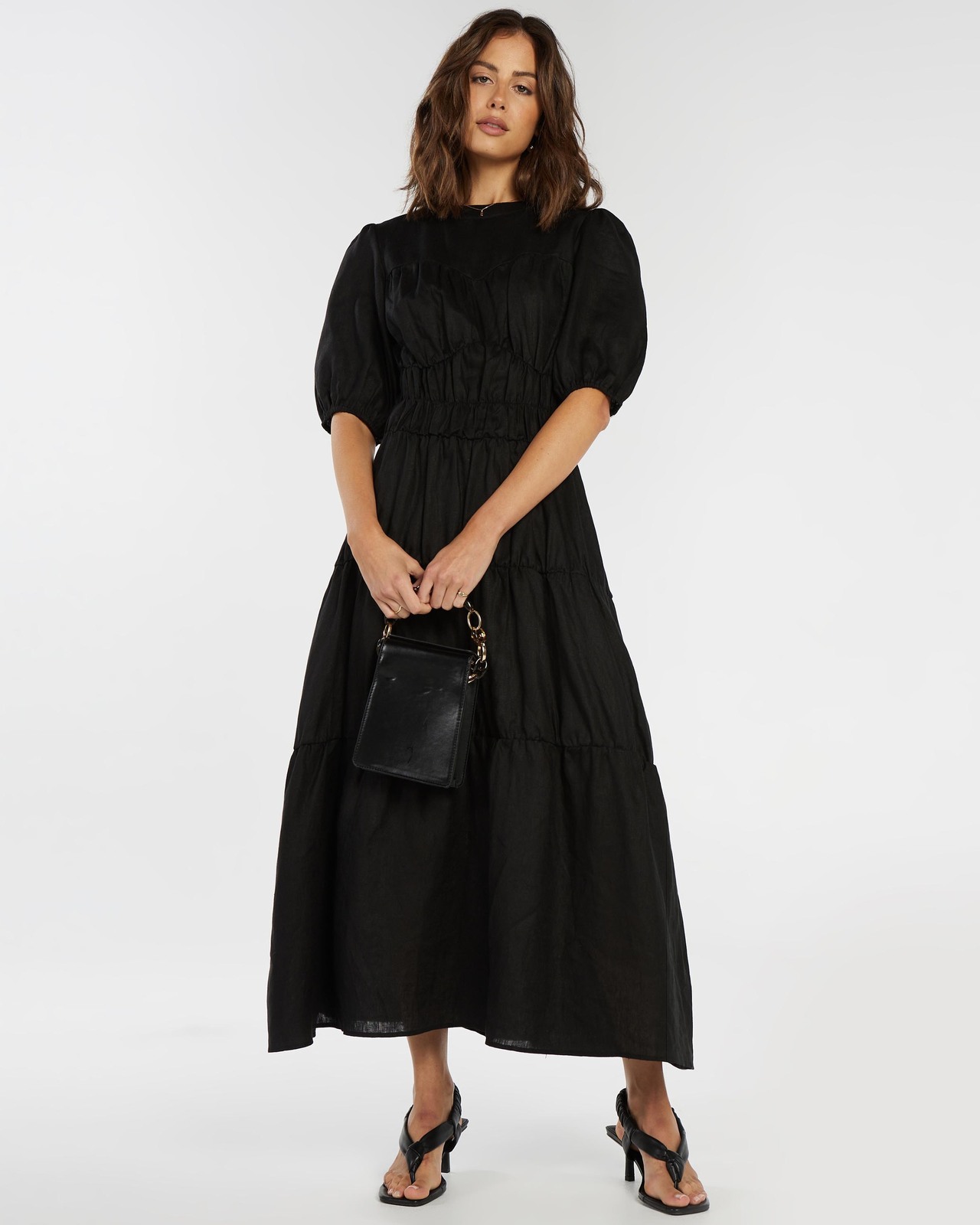 Tiered Linen Midi Dress Size 6 BNWT