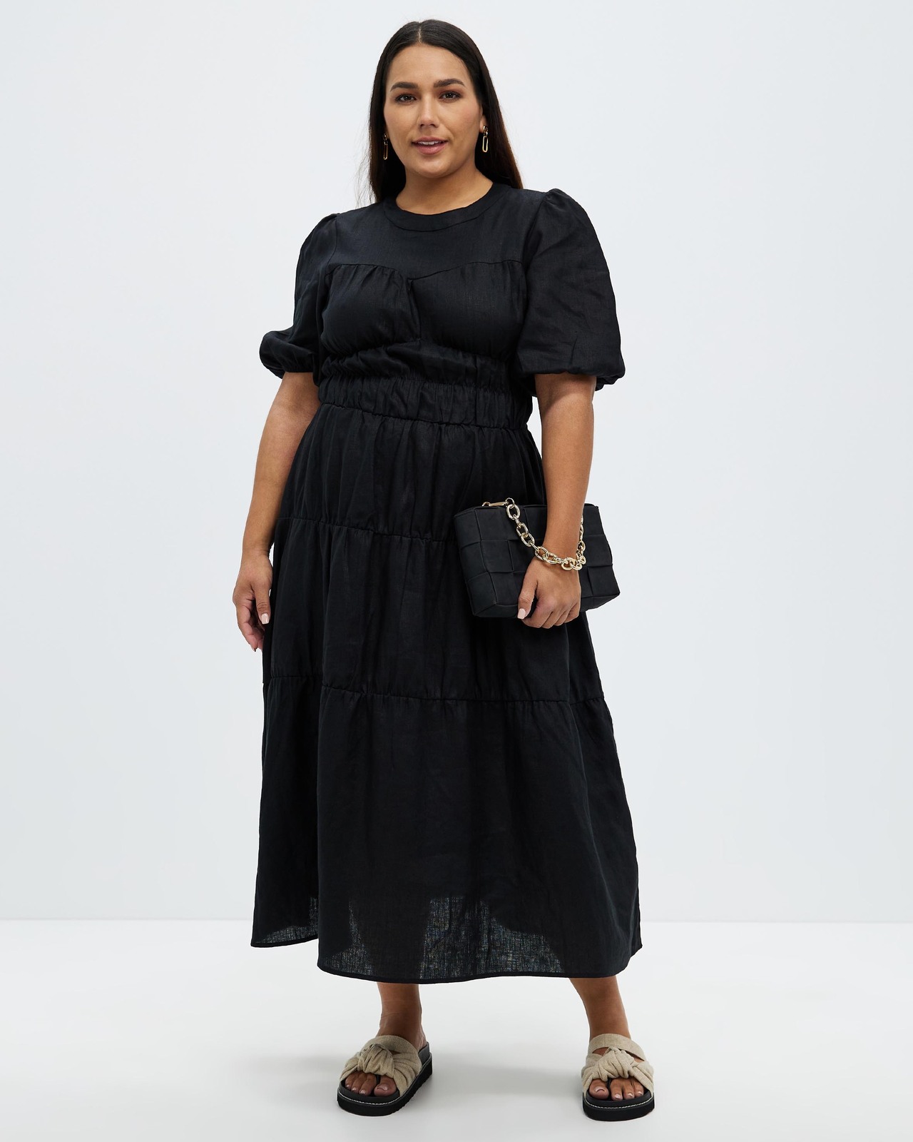 Tiered Linen Midi Dress Size 6 BNWT