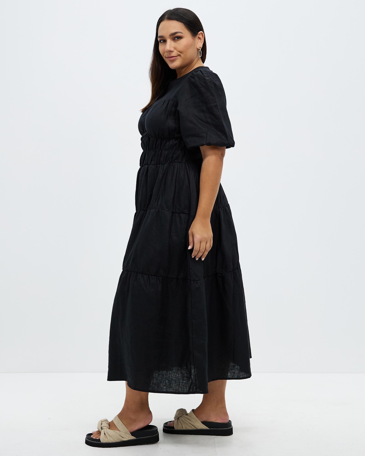 Tiered Linen Midi Dress Size 6 BNWT