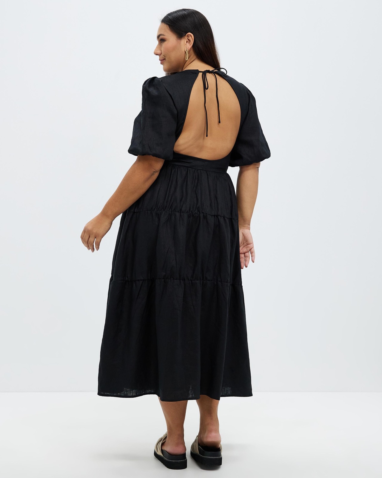 Tiered Linen Midi Dress Size 6 BNWT