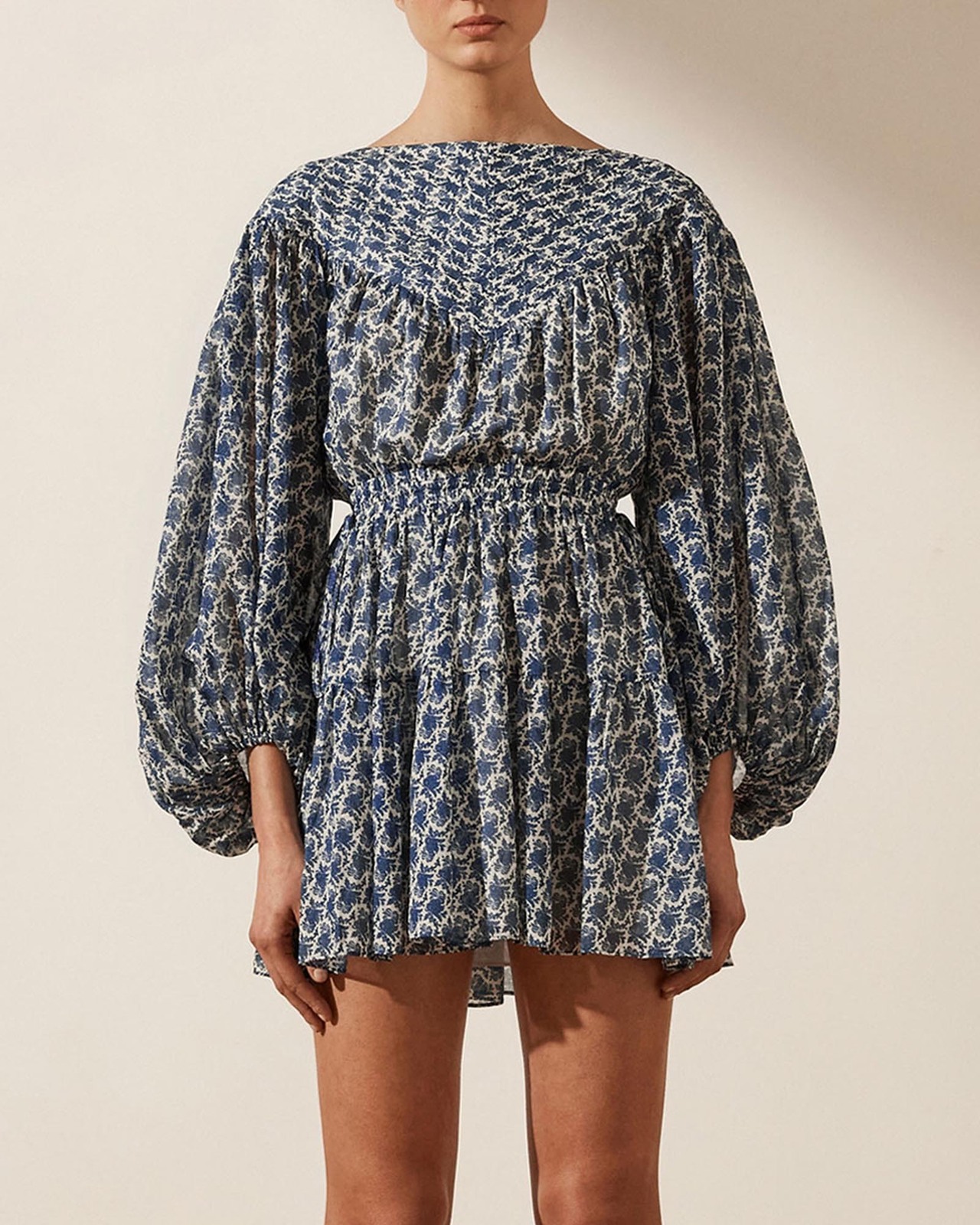 Daniela Pin Tuck Balloon Sleeve Mini Dress