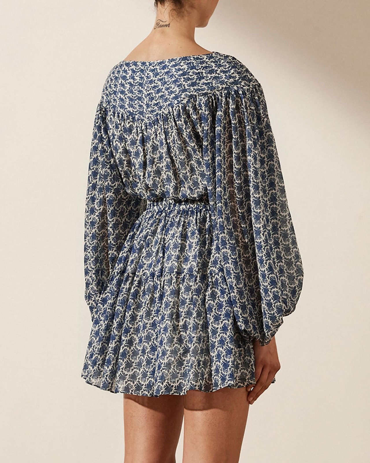 Daniela Pin Tuck Balloon Sleeve Mini Dress