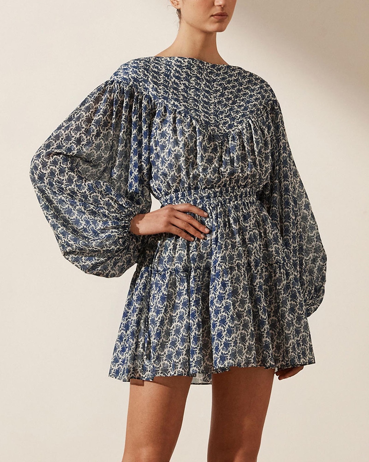 Daniela Pin Tuck Balloon Sleeve Mini Dress