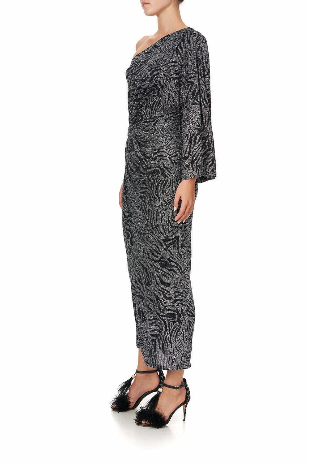 ONE SHOULDER JERSEY DRESS SOLID BLACK