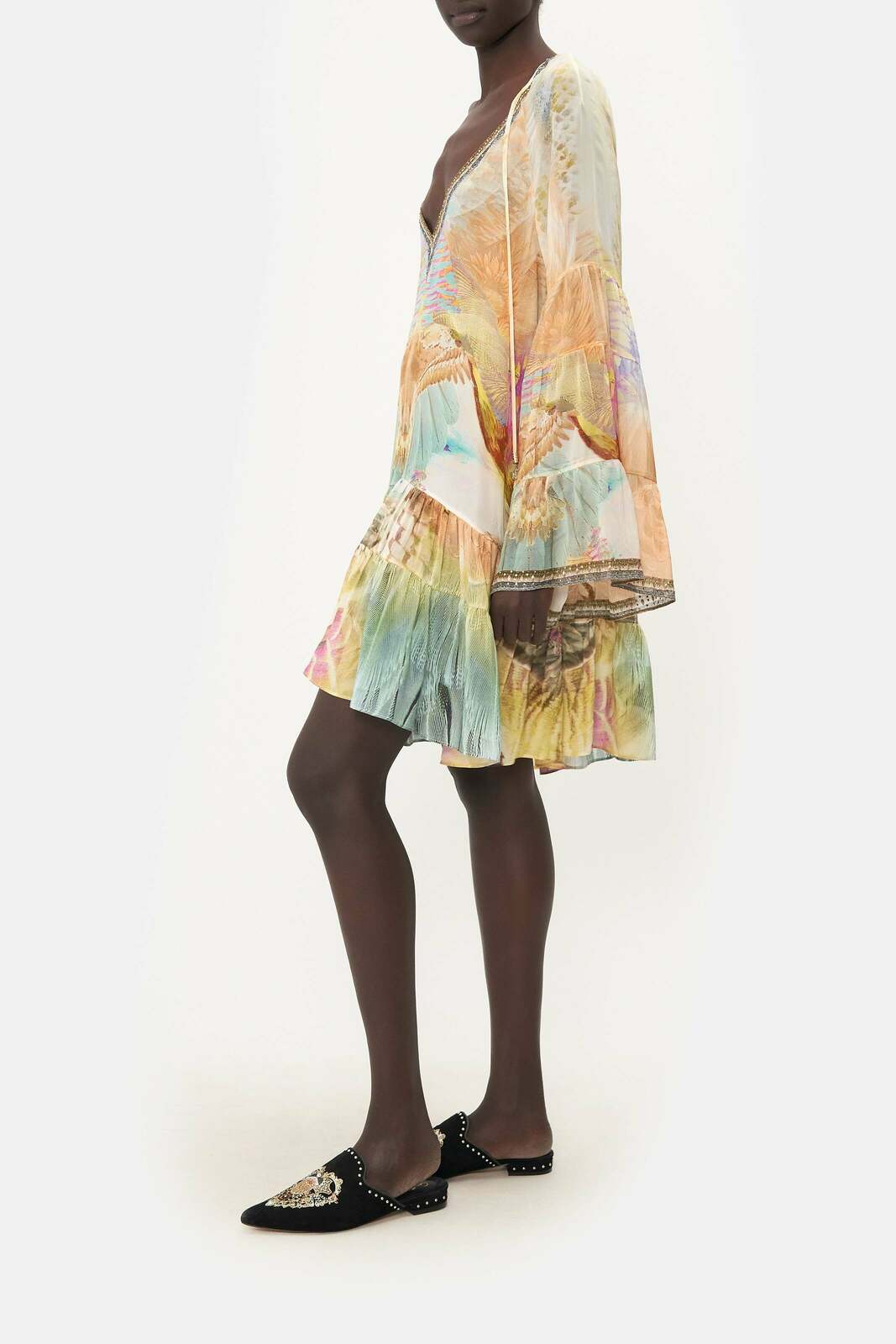 A-LINE GATHERED PANEL DRESS TAKE FLIGHT