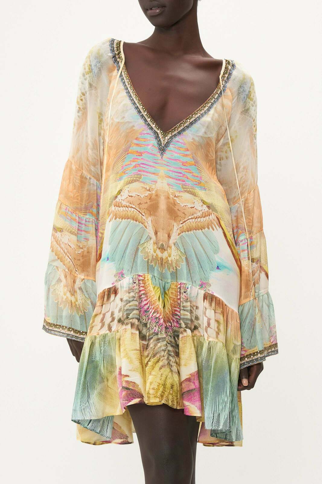 A-LINE GATHERED PANEL DRESS TAKE FLIGHT