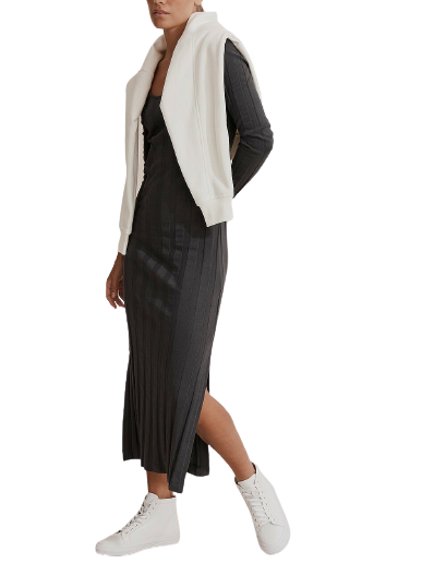 Scoop Neck Ribbed Dress in Charcoal 