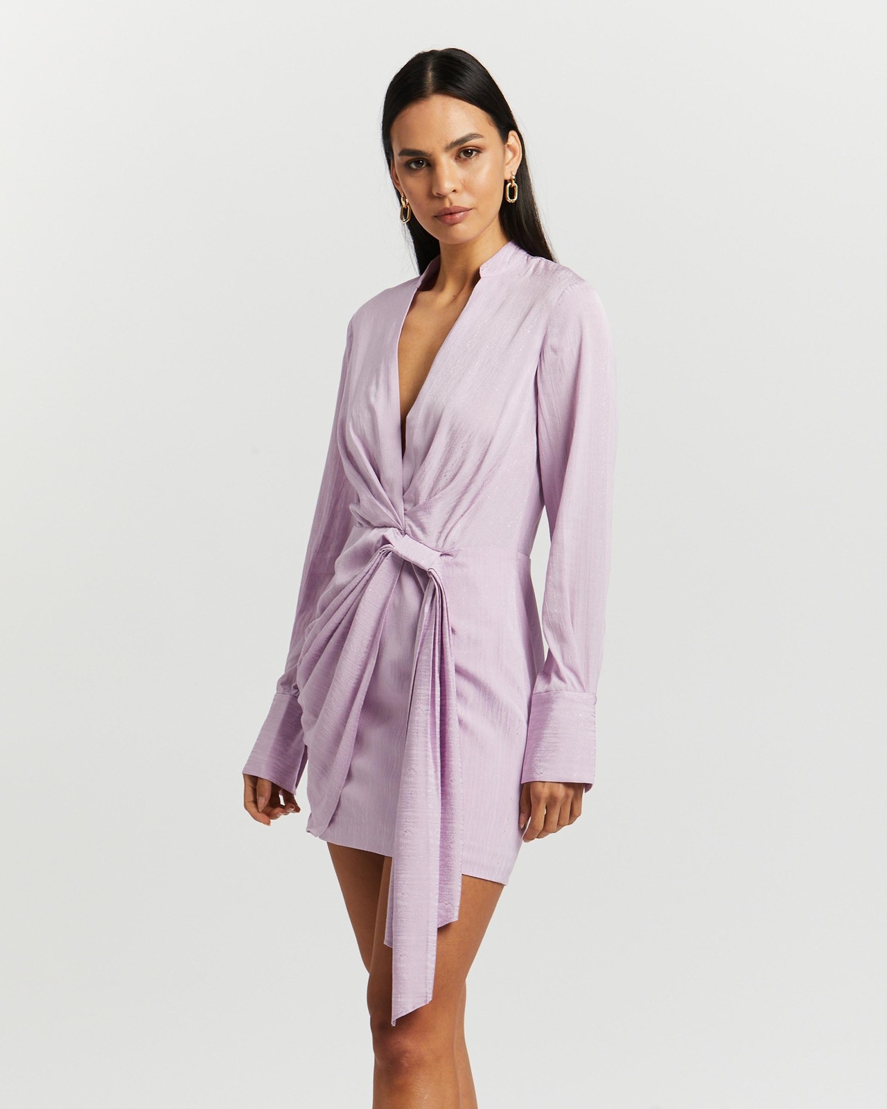 open lace back dress Adriana Long Sleeve Mini Dress for Women, Lilac, AU6 US2, Polyester Viscose Rayon