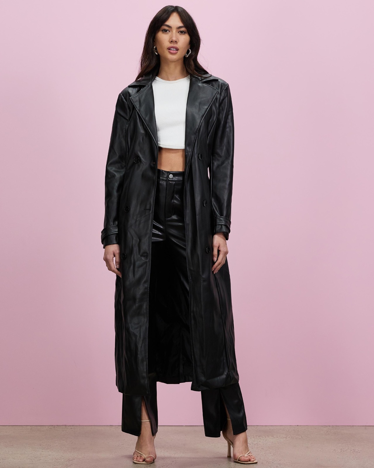 Belted Coat Missguided Long Coat Missguided DB Belted PU Trench